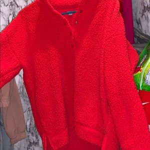 aerie red sherpa quarter button up
